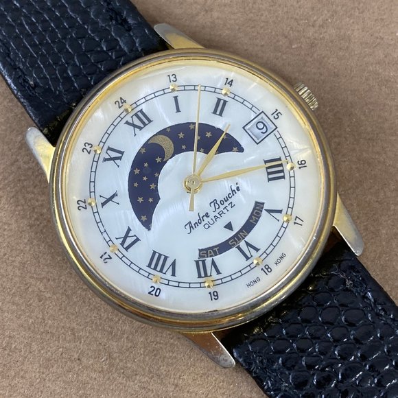 Vintage Andre Bouche Moon Phase Day Date Watch - Picture 2 of 5